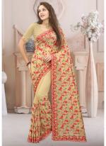 Resham  Biege Traditional Wear Embroidery Work Saree